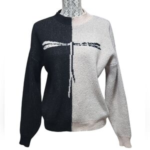 Two toned women's mock neck longsleeves knit Sweater